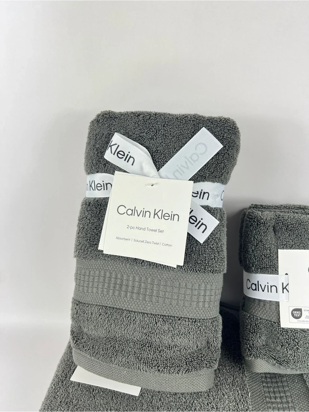 Calvin Klein Bath Towel Set Empower Dark Gray Plush Cotton Zero Twist 8 Pc NEW